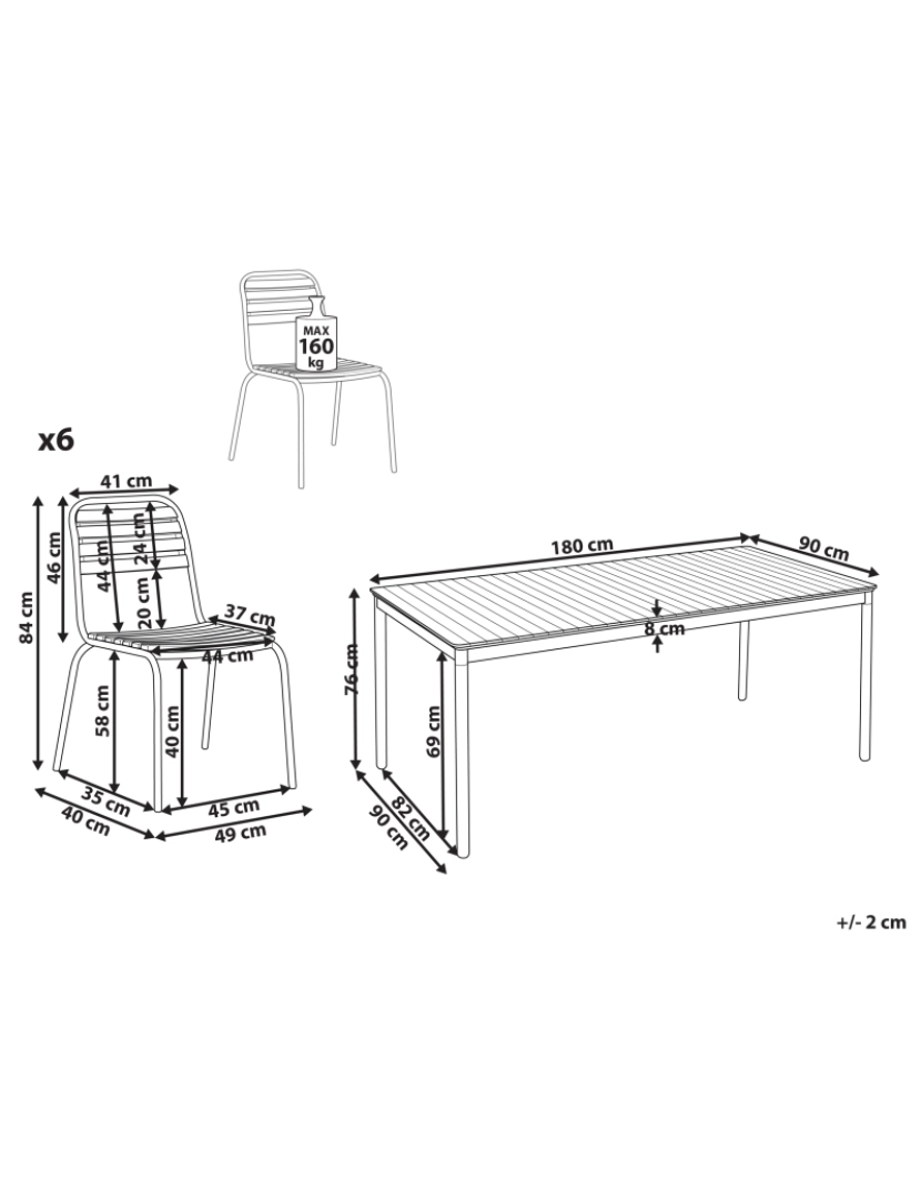 Beliani - Conjunto de refeições para jardim 6 lugares em madeira de acácia clara 6 cadeiras com repousa-braços e mesa 180 x 90 cm estilo rústico