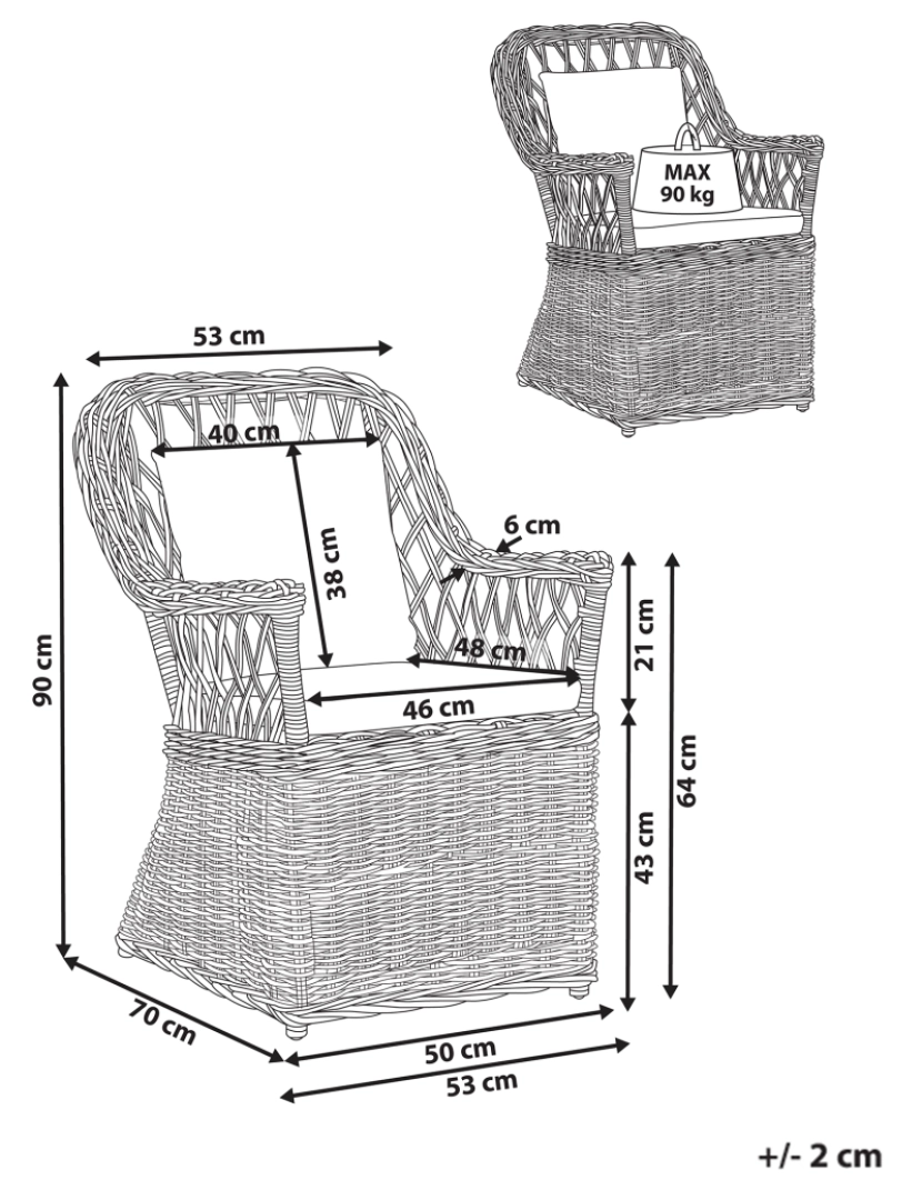 imagem de Cadeira de jardim em rattan natural com almofadas de algodão para as costas assento creme claro interior exterior1