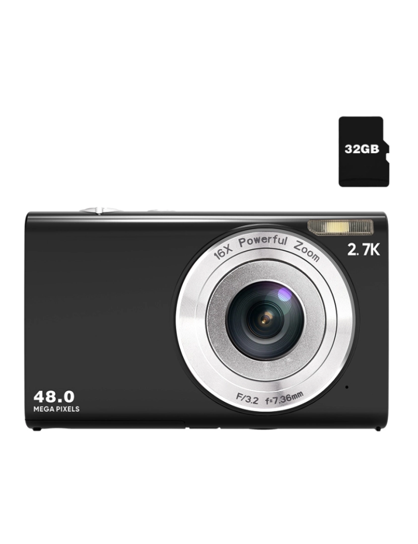 Inf - Câmera digital 48MP 2.7K FHD zoom digital 16X, webcam, foco automático Black