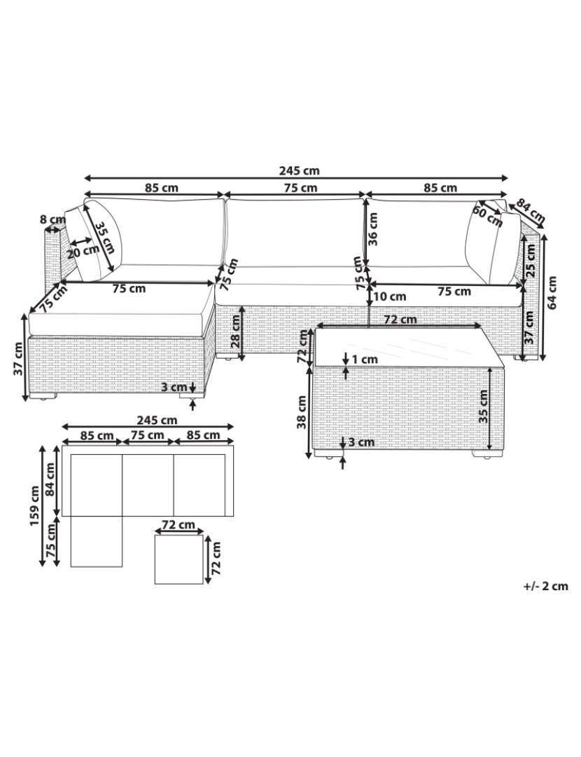 Beliani - Conjunto de jardim com 4 lugares em rattan sintético de cor natural à direita com almofadas e mesa de centro para exterior moderno