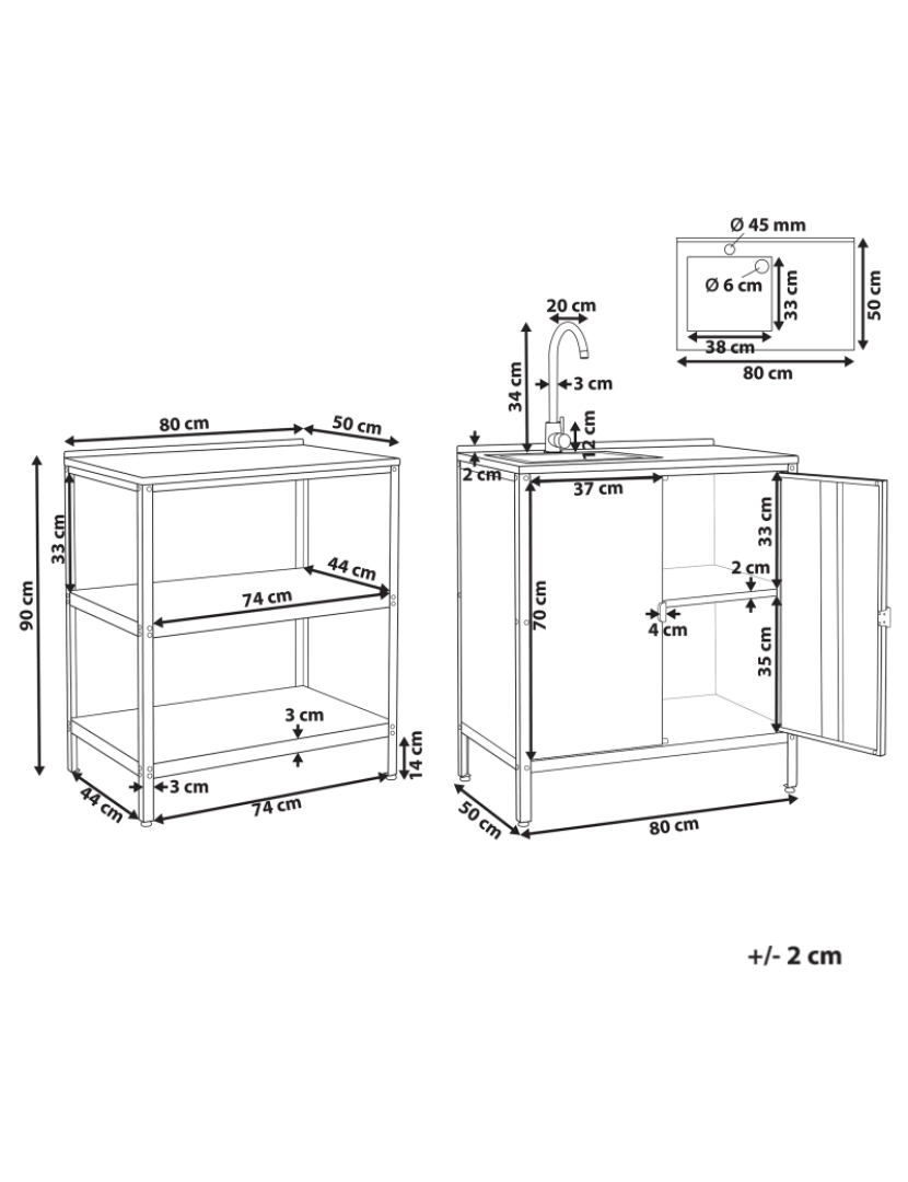 imagem de Conjunto de 2 armários de cozinha com lavatório para exterior em aço preto para ilha de cozinha exterior1