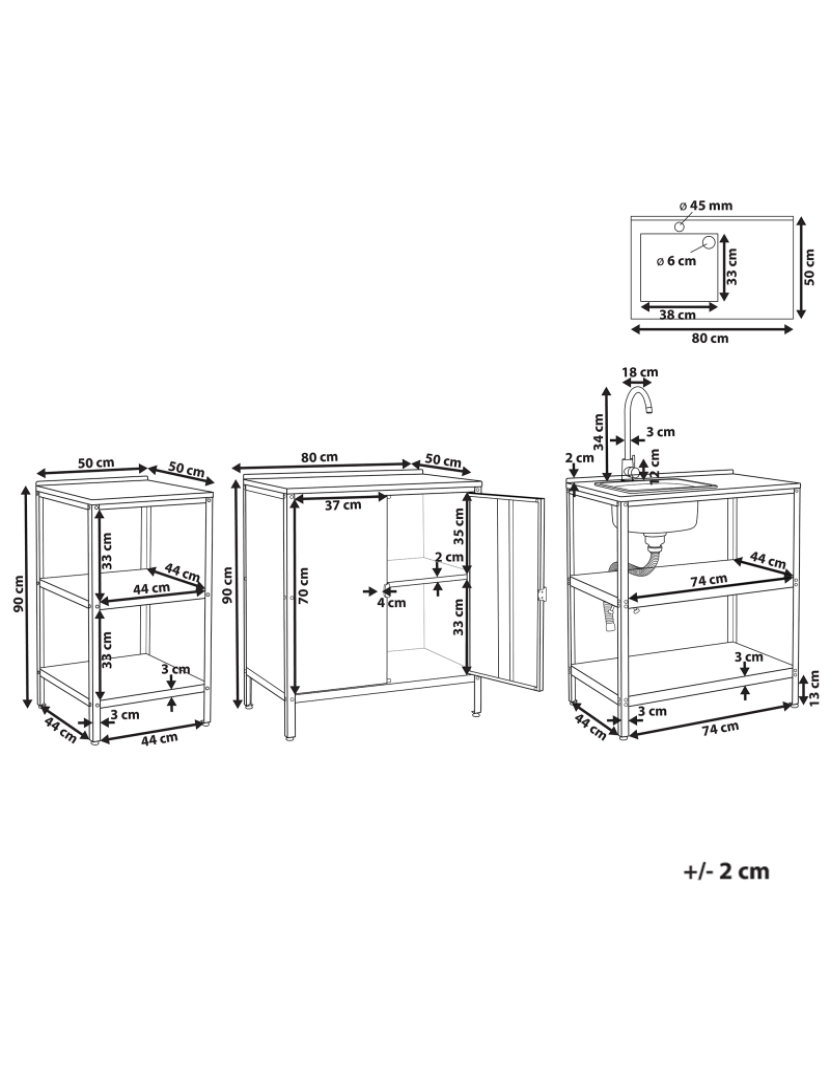 Beliani - Conjunto de 3 armários 2 ilhas de cozinha com lavatório para exterior em aço preto para ilha de cozinha exterior