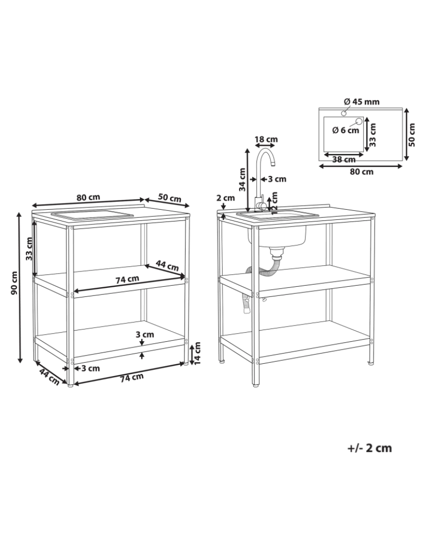 Beliani - Conjunto de 2 armários de cozinha para exterior em aço preto para ilha de cozinha exterior