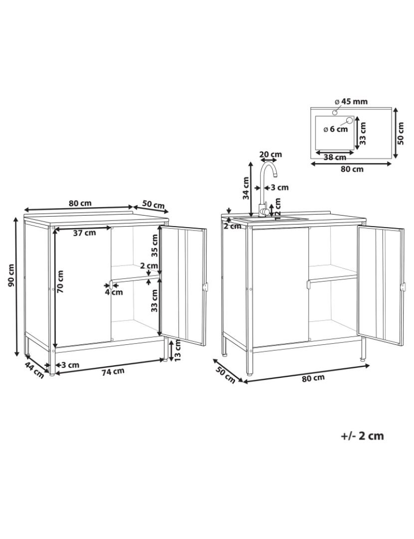 Beliani - Conjunto de 2 armários de cozinha com lavatório para exterior em aço preto para ilha de cozinha exterior