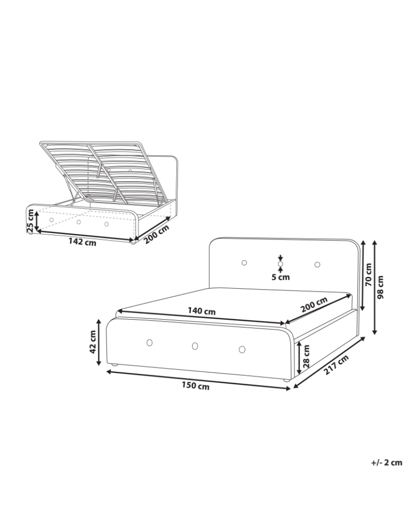 Beliani - Cama estofada em tecido cinzento escuro com aparência de linho 140 x 200 cm estrado de ripas de madeira e arrumação design elegante e moderno