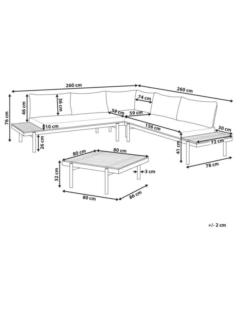 Beliani - Conjunto de canto de jardim em madeira de eucalipto branco-creme de 5 lugares com mesa de centro