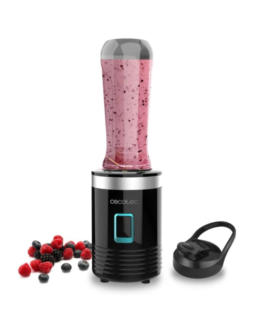 Cecotec - Cecotec Liquidificador de smoothies com copo portátil, 4 lâminas com revestimento de titânio preto e 500 W.