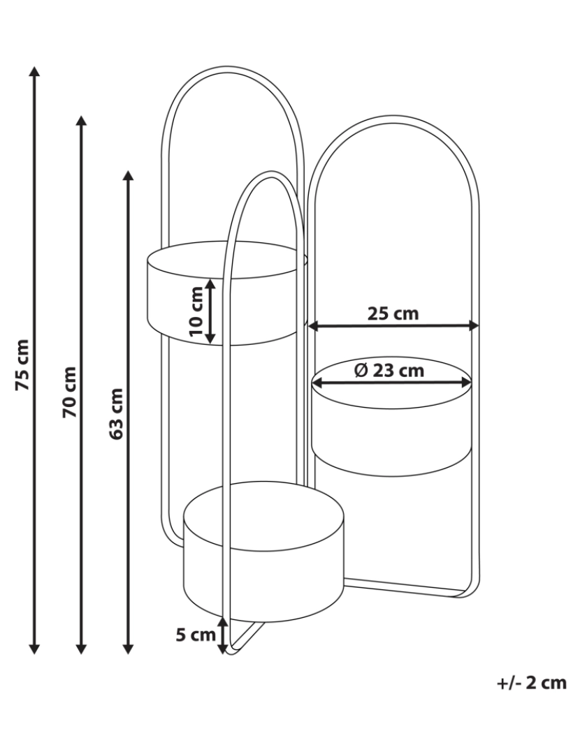 Beliani - Suporte de para vaso de plantas em metal preto 56 x 26 x 75 cm de estilo industrial moderno