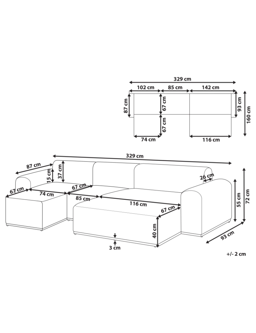 Beliani - Conjunto de jardim modular com 7 lugares creme com estrutura de alumínio para exterior moderno