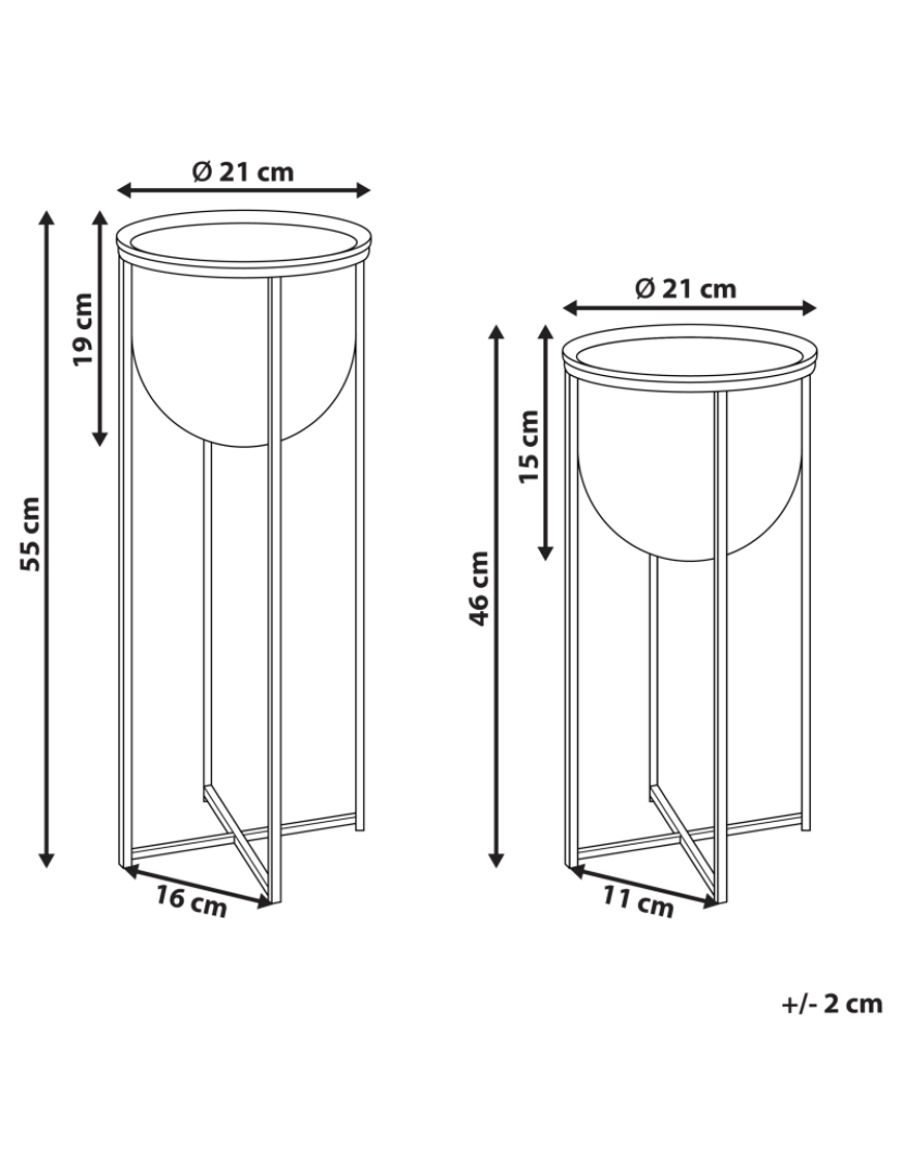 Beliani - Conjunto de 2 vasos para plantas pretos com suporte em ferro dourado 46 e 56 cm 31 x 31 x 52 cm de estilo industrial