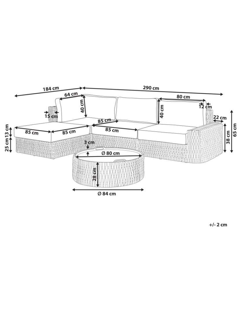 Beliani - Conjunto de jardim de canto 4 lugares em rattan sintético creme com mesa de centro de tampo reversível de design moderno