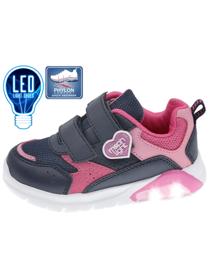 Beppi - Sapato com Luzes Infantil Marinho e Fuchsia