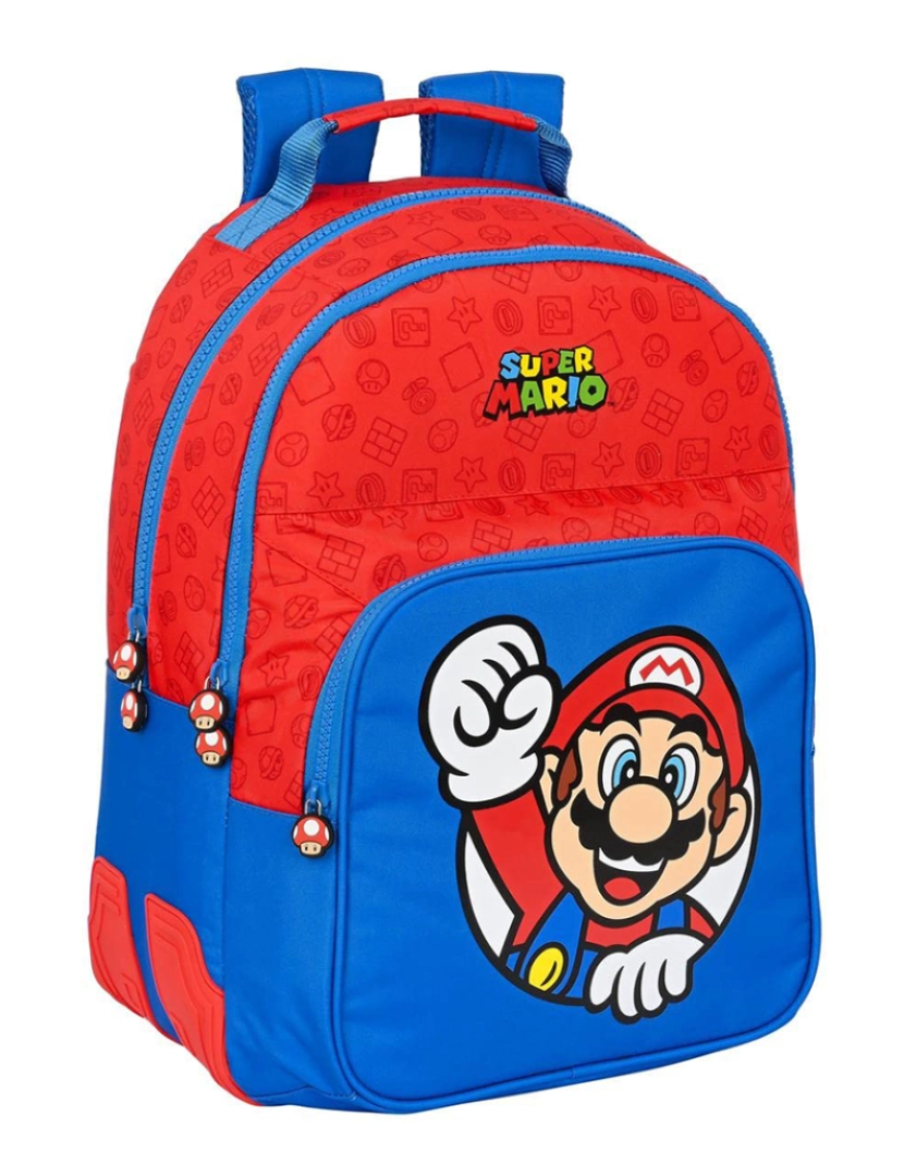 Super Mario - Mochila Escolar Super Mario Vermelho Azul (32 x 42 x 15 cm)