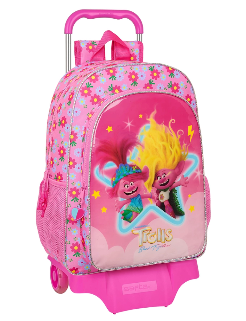 TROLLS - Mochila escolar com rodas Trolls rosa 33 x 42 x 14 cm