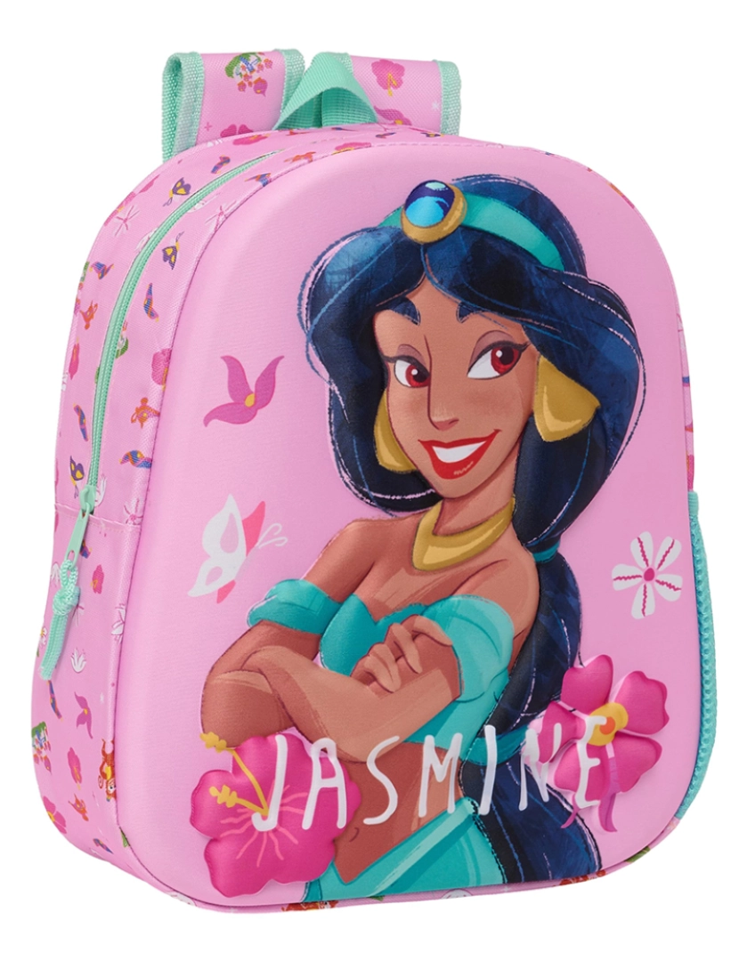 Princesas - Bolsa infantil 3D Disney Princess Jasmine Rosa 27 x 33 x 10 cm