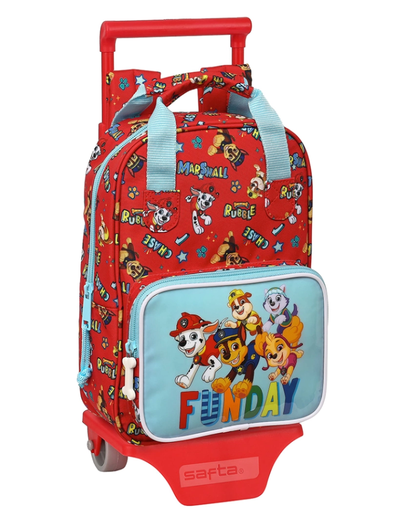 Patrulha Pata - Mochila Escolar com Rodas The Paw Patrol Funday Vermelho Azul Claro (20 x 28 x 8 cm)