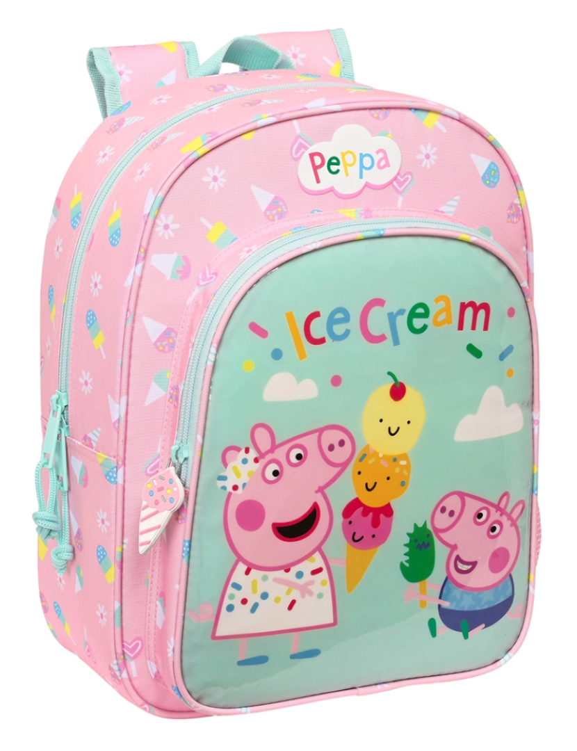 Peppa - Mochila Escolar Peppa Pig Sorvete Rosa Menta 26 x 34 x 11 cm