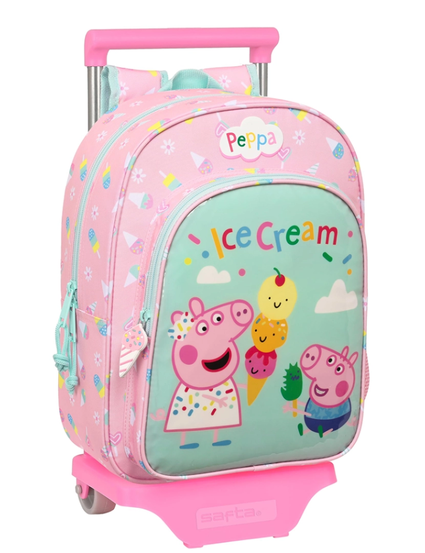 Peppa - Mochila escolar com rodas Peppa Pig Sorvete Rosa Menta 26 x 34 x 11 cm