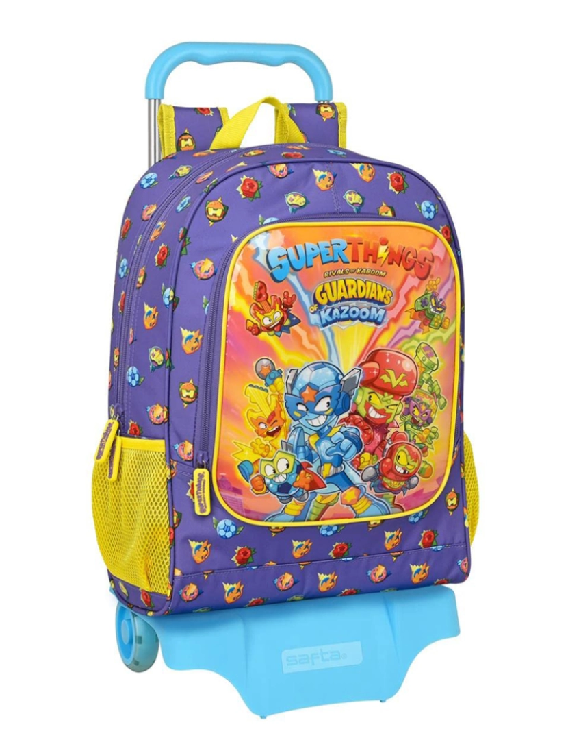 Superwings - Mochila Escolar com Rodas SuperThings Guardians of Kazoom Roxo Amarelo (32 x 42 x 14 cm)