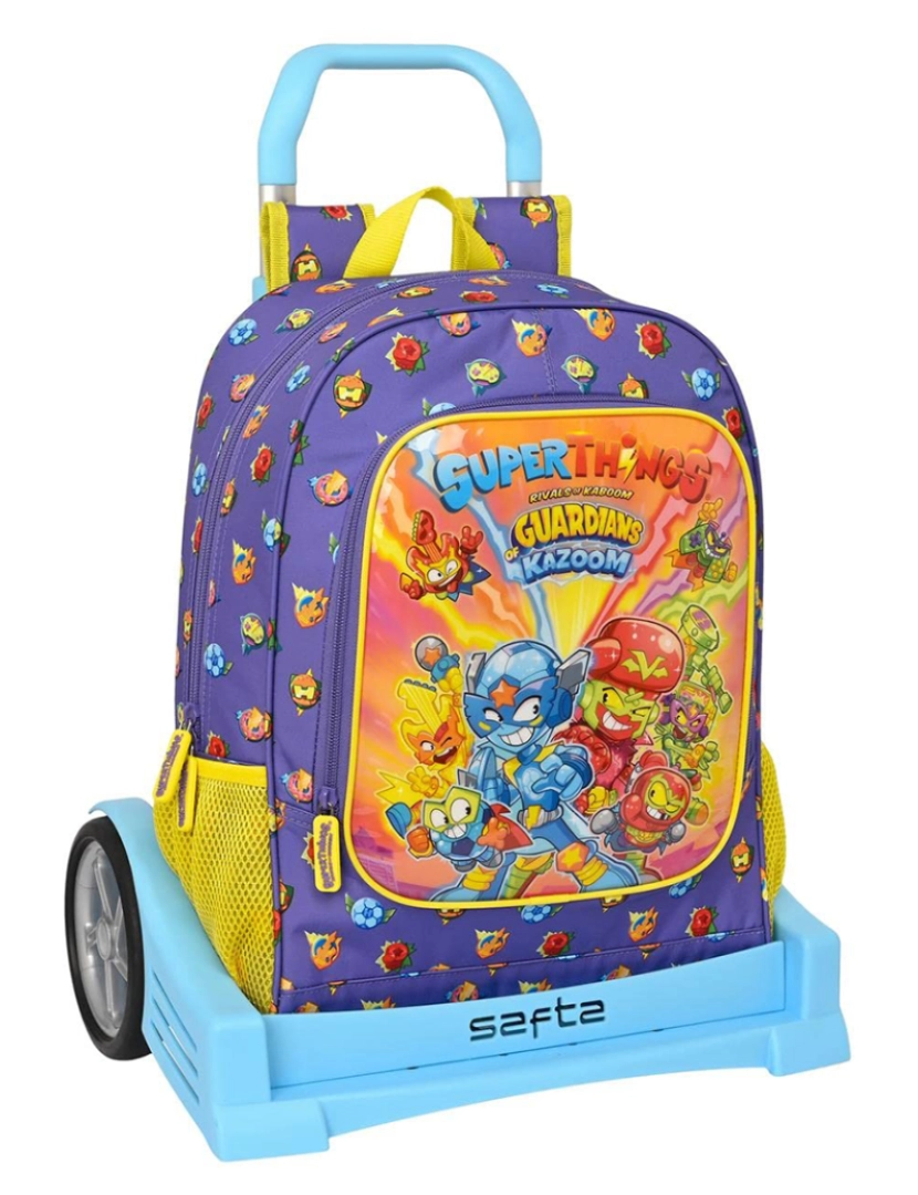 Superwings - Mochila Escolar com Rodas SuperThings Guardians of Kazoom Roxo Amarelo (32 x 42 x 14 cm)