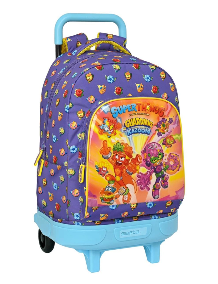 Superwings - Mochila Escolar com Rodas SuperThings Guardians of Kazoom Roxo Amarelo (33 x 45 x 22 cm)