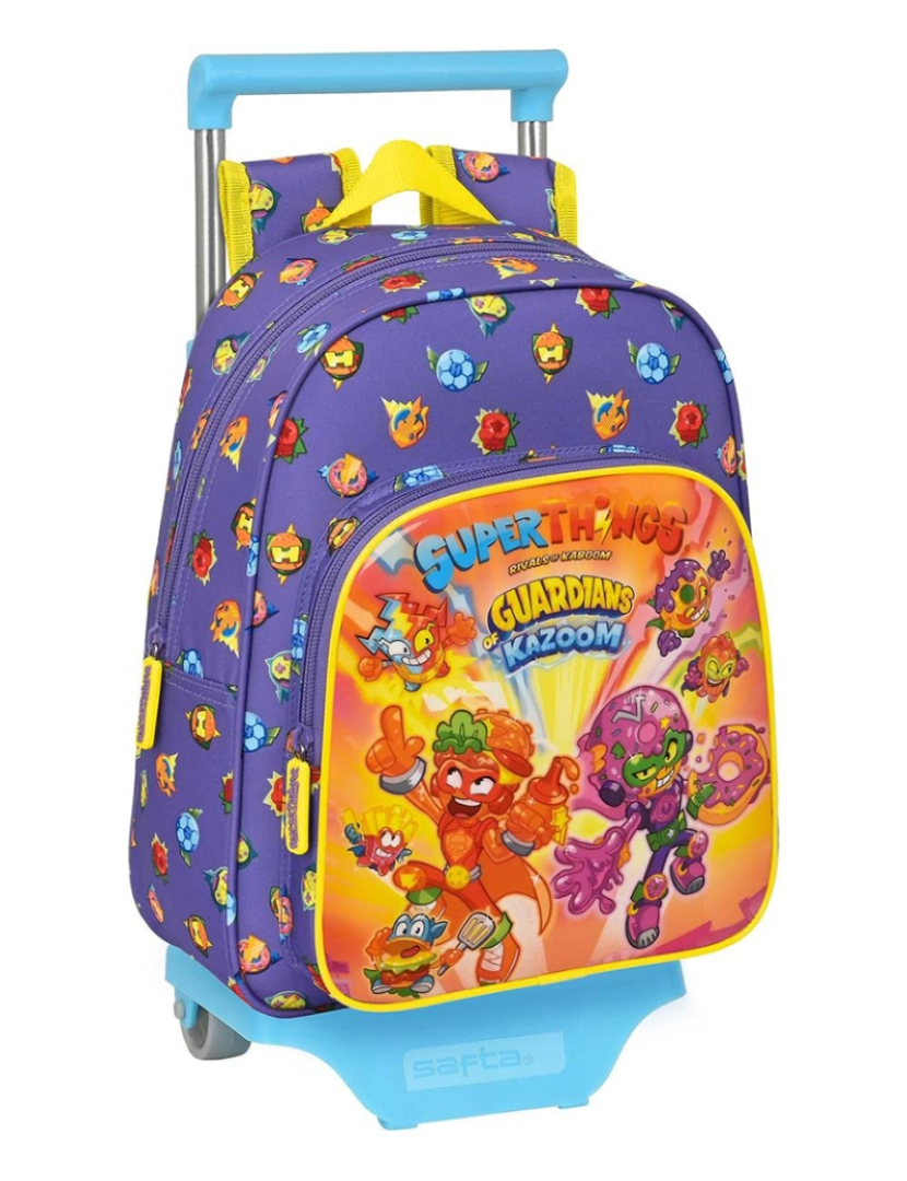 Superwings - Mochila Escolar com Rodas SuperThings Guardians of Kazoom Roxo Amarelo (27 x 33 x 10 cm)