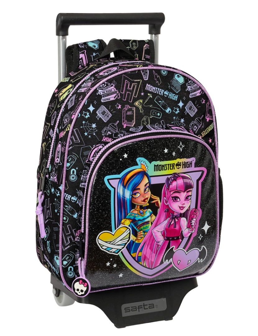 Monster High - Mochila escolar com rodas Monster High preta 28 x 34 x 10 cm