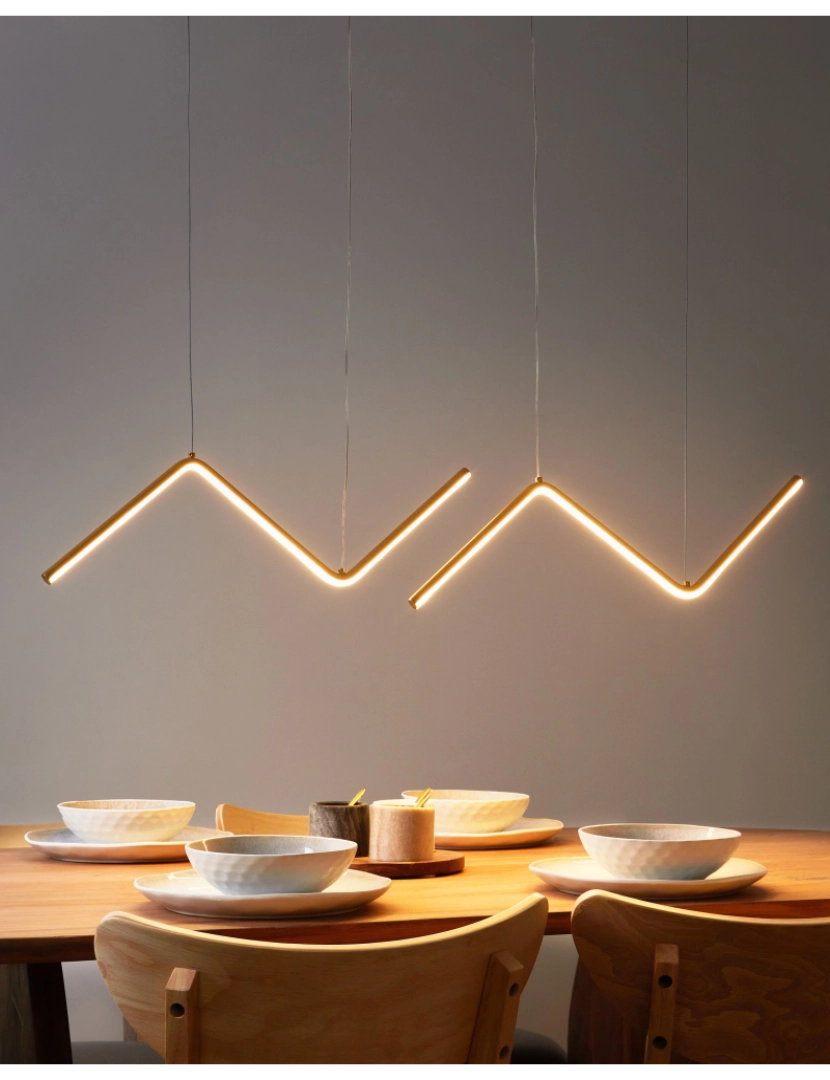 imagem de Candeeiro suspenso LED em metal dourado de design moderno para cozinha ou sala de destaque2