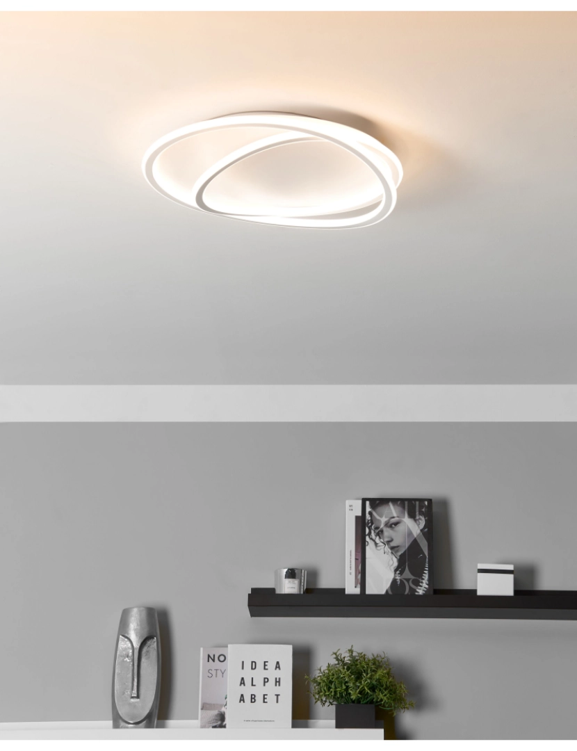 imagem de Candeeiro de teto LED em metal branco com abajur em acrílico branco e forma redonda de design moderno para cozinha ou sala de destaque2