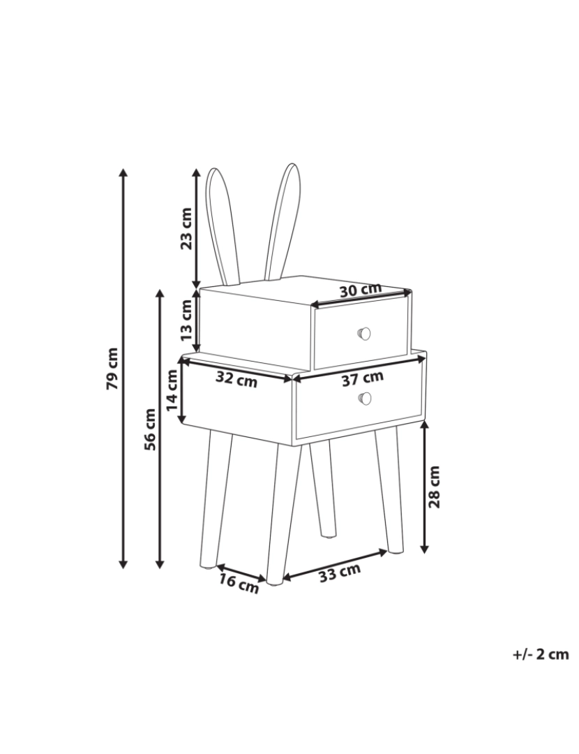 Beliani - Mesa de cabeceira castanha clara com 2 gavetas motivo de orelhas de animal peça para Crianças
