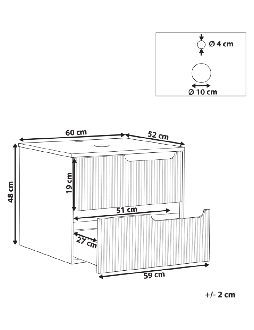 imagem de Móvel de casa de banho suspenso branco com entrada para lavatório 60 x 52 cm com 2 gavetas1