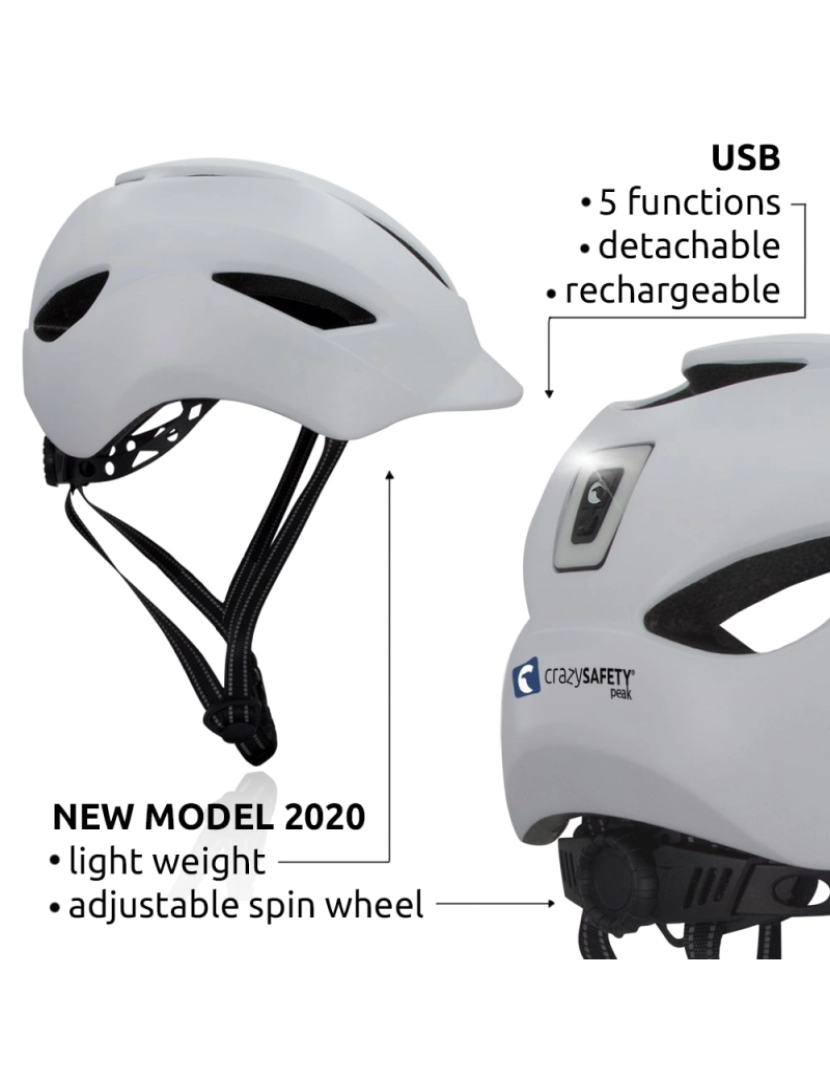 imagem de Capacete urbano | Luz recarregável USB | Branco Mate (L) | EN1078 Certificado3