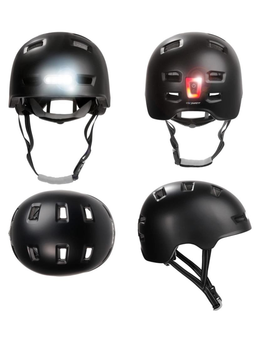 imagem de Capacete de bicicleta de skater com luz frontal e traseira | Preto M(54-57cm)2