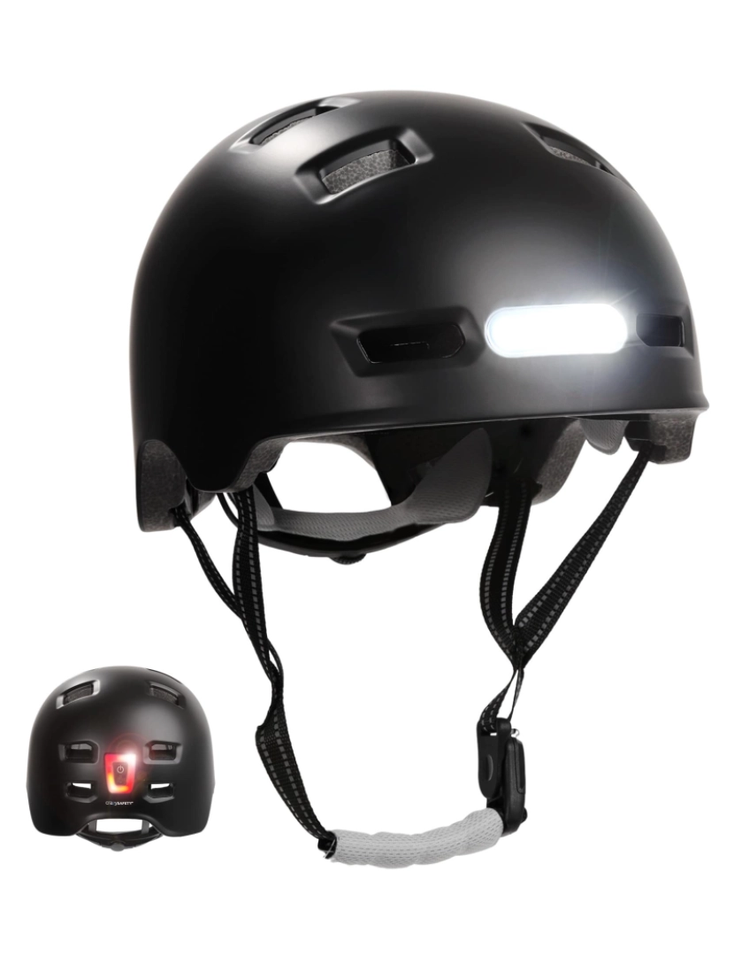 imagem de Capacete de bicicleta de skater com luz frontal e traseira | Preto L(57-61cm)1