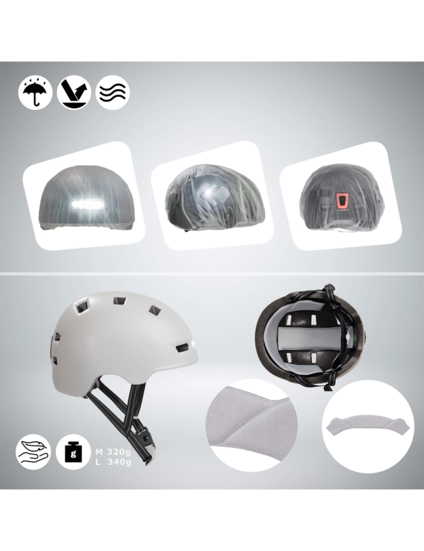 imagem de Capacete de bicicleta de skater com luz frontal e traseira | Branco M(54-57cm)5