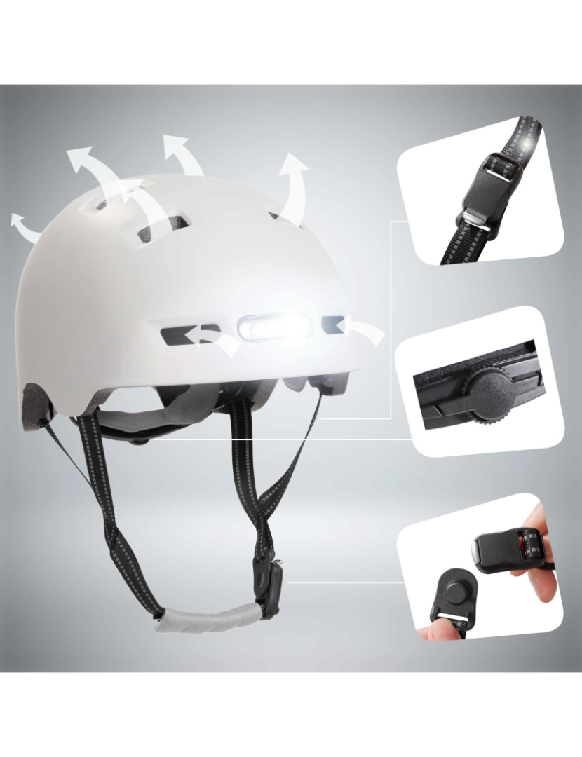 imagem de Capacete de bicicleta de skater com luz frontal e traseira | Branco M(54-57cm)4