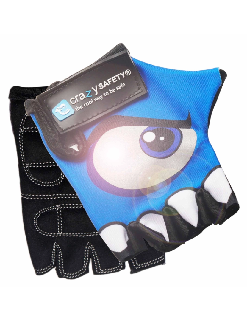 Crazy Safety - Luvas de Bicicleta Infantil | Azul | Crazy Safety | Olhos Refletivos | Tam. S