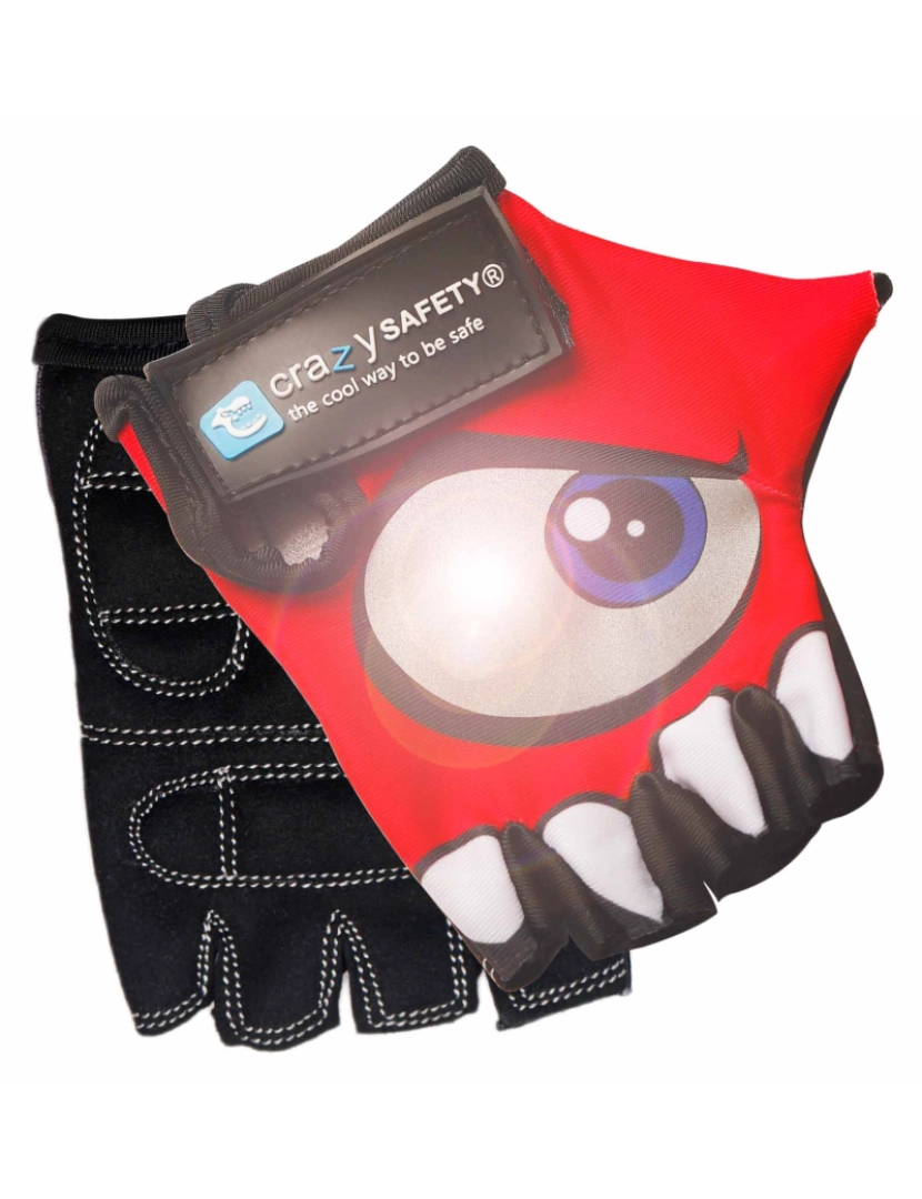 Crazy Safety - Luvas de Bicicleta Infantil |Vermelho| Crazy Safety | Olhos Refletivos | Tam. S