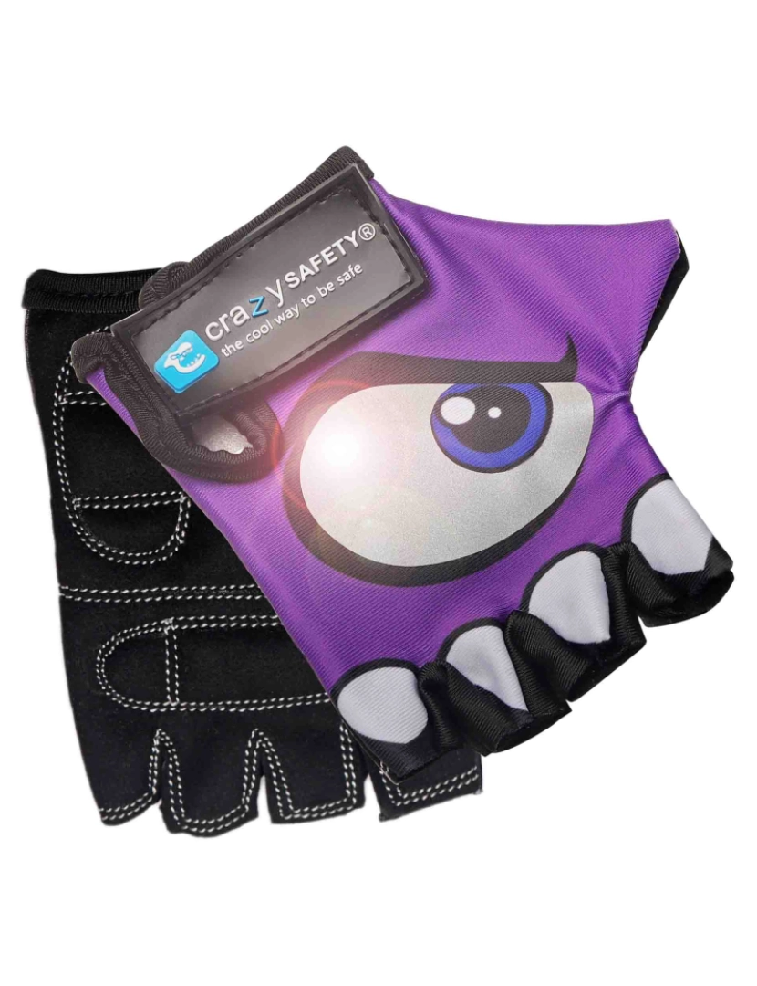 Crazy Safety - Luvas de Bicicleta Infantil | Roxo | Crazy Safety | Olhos Refletivos | Tam. S