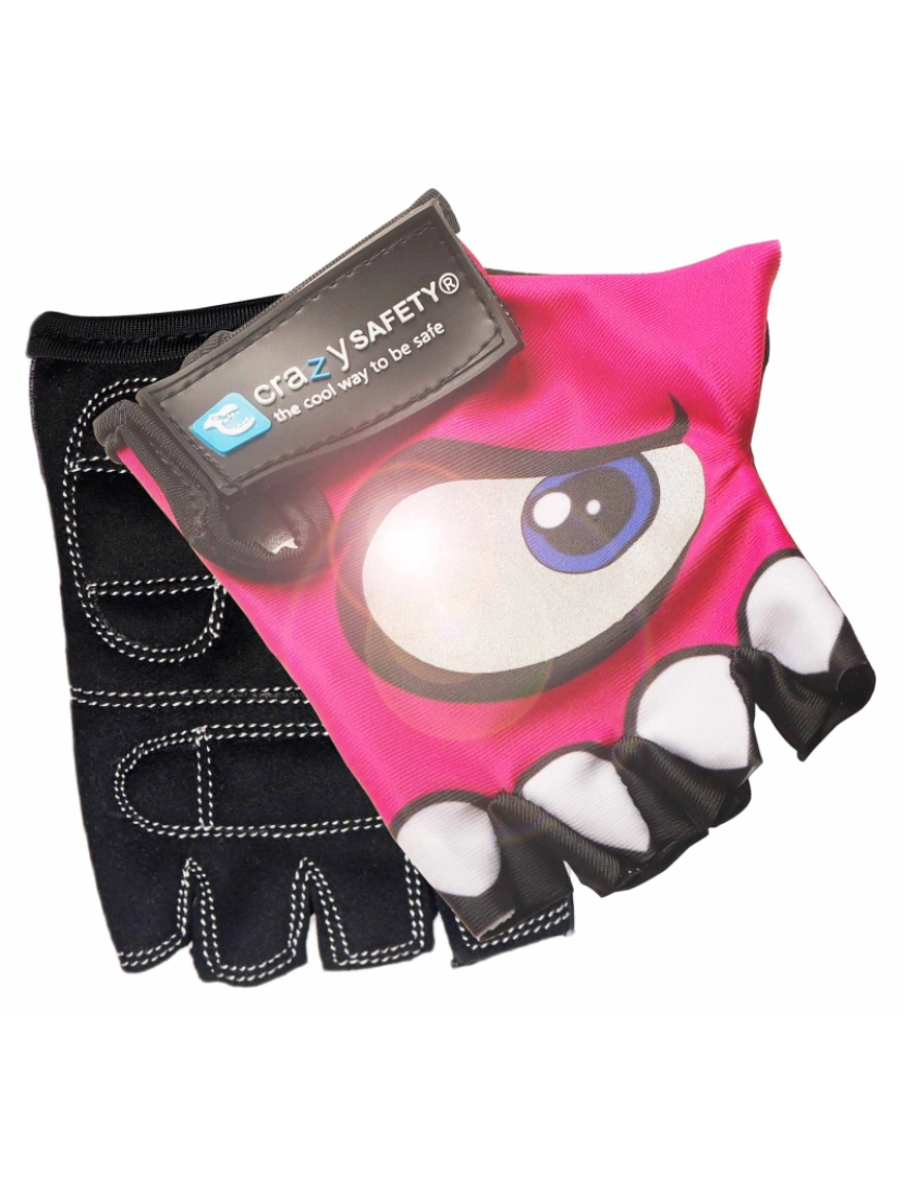 Crazy Safety - Luvas de Bicicleta Infantil | Rosa | Crazy Safety | Olhos Refletivos | Tam. S