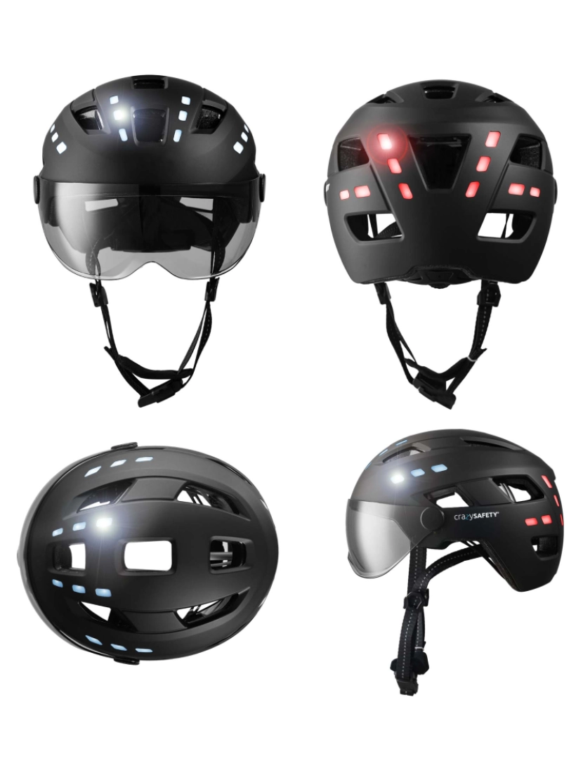 imagem de Capacete E-Bike adulto |Preto com viseira & luzes integradas |Certificado EN10782