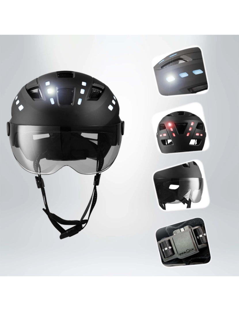 imagem de Capacete E-Bike adulto |Preto com viseira & luzes integradas |Certificado EN10784