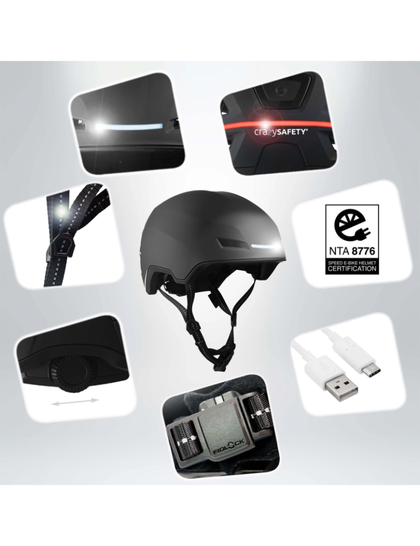 imagem de Capacete E-Bike adulto | Certificado NTA 8776 | Preto com LED5