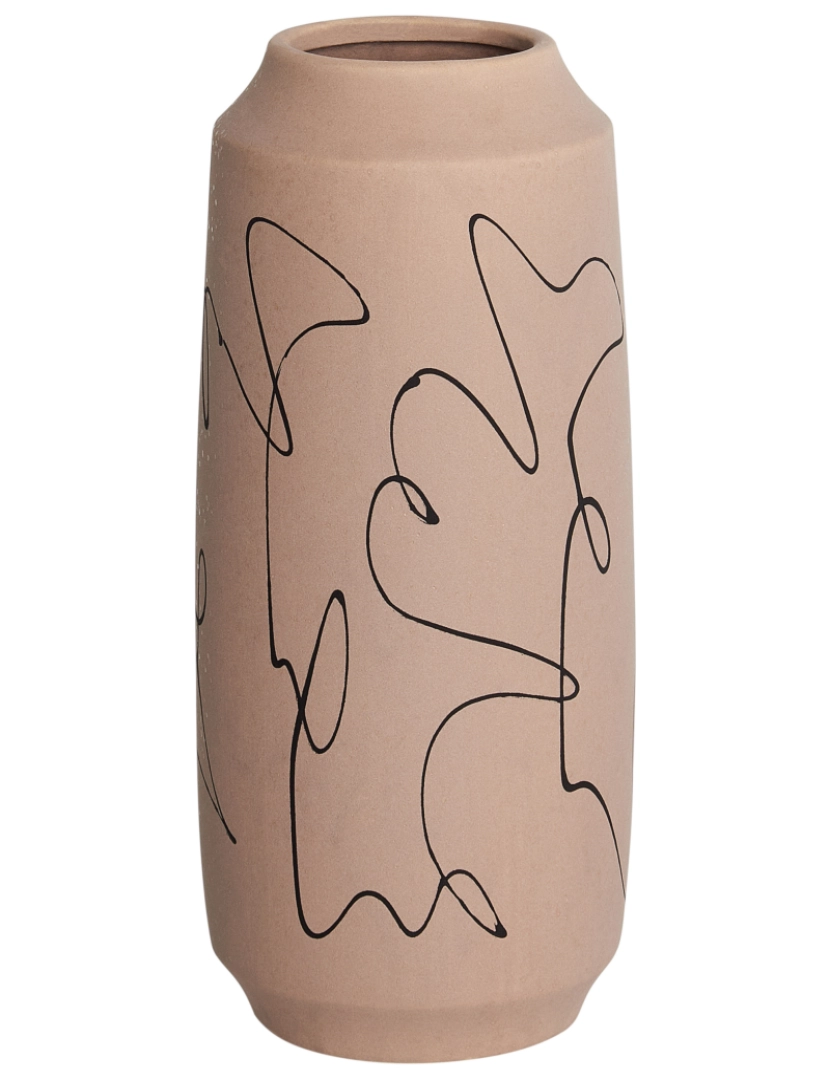 Beliani - Vaso decorativo em cerâmica grés creme 33 cm com motivo abstrato e resistente à água de design moderno