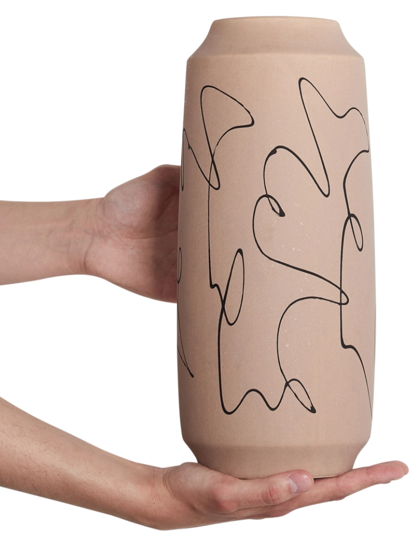 imagem de Vaso decorativo em cerâmica grés creme 33 cm com motivo abstrato e resistente à água de design moderno4