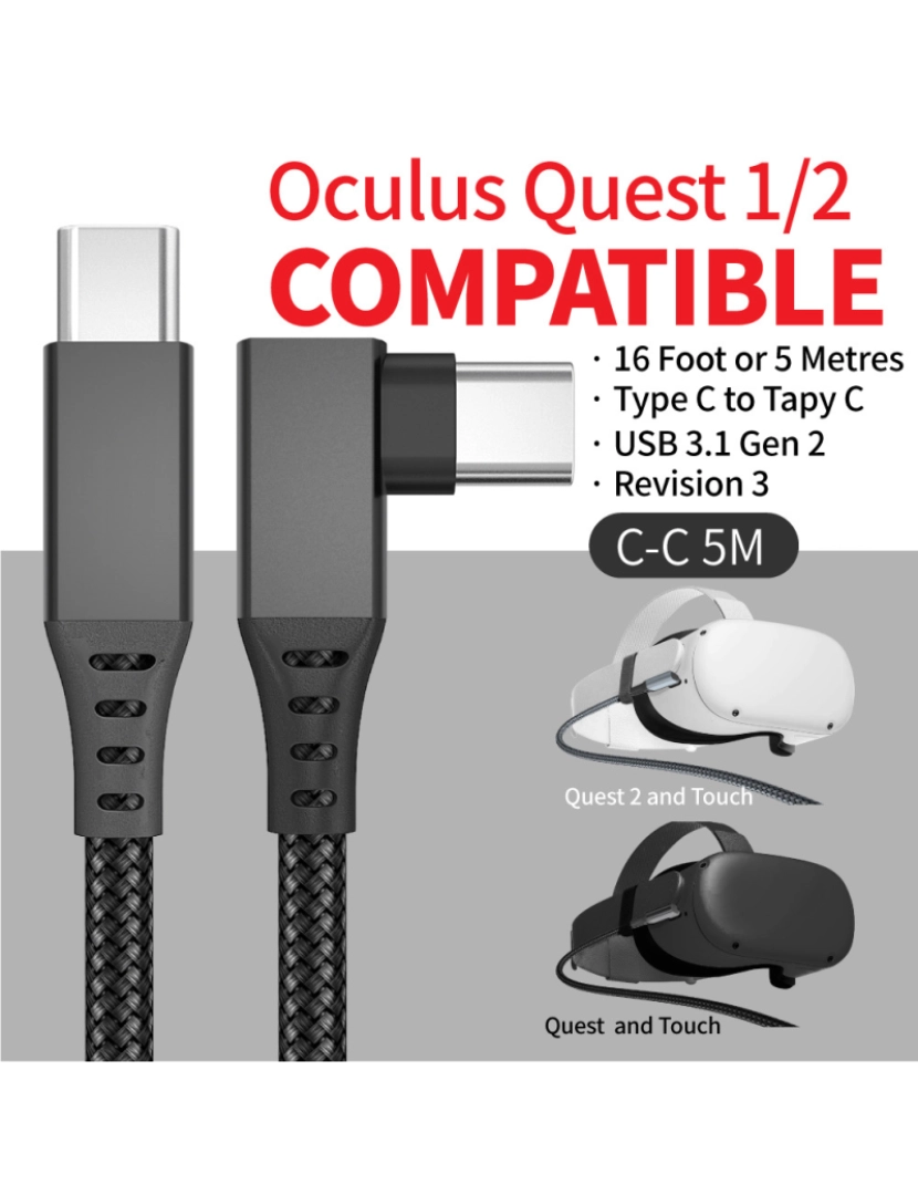 imagem de Cabo de ligação USB-C para Oculus Quest 2 5 m Preto4