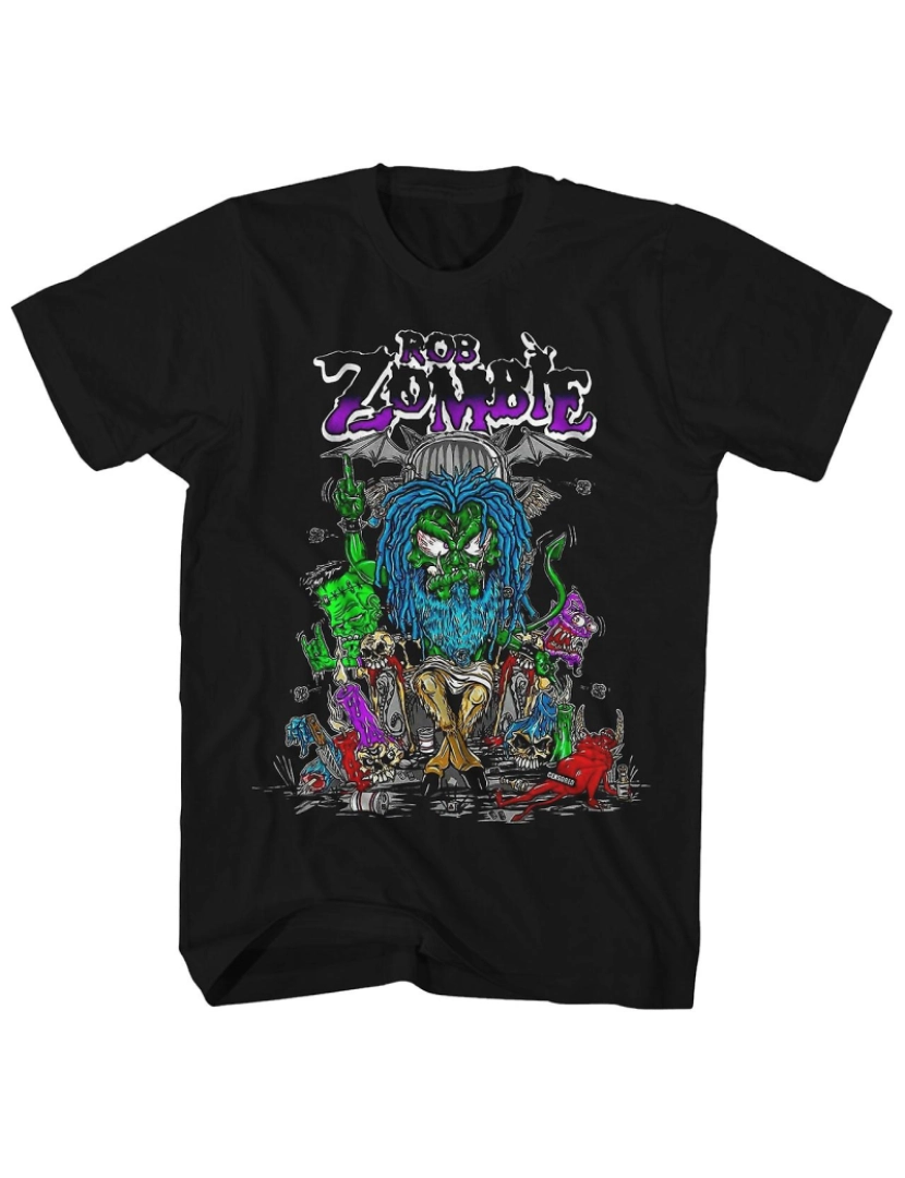 Rockinstone - T-shirt Camisa Rob Zombie Baphomet dos desenhos animados Rob Zombie