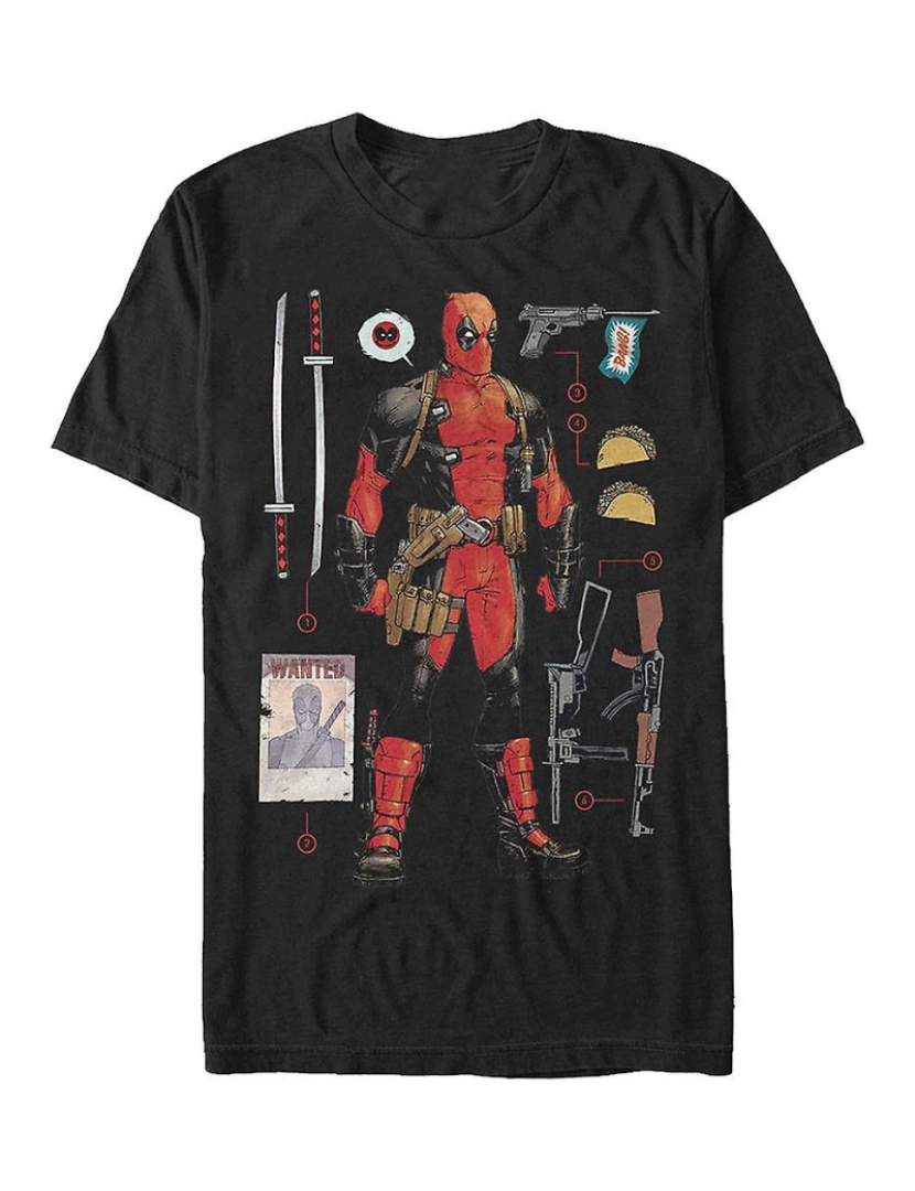 Rockinstone - T-shirt Deadpool de itens numerados