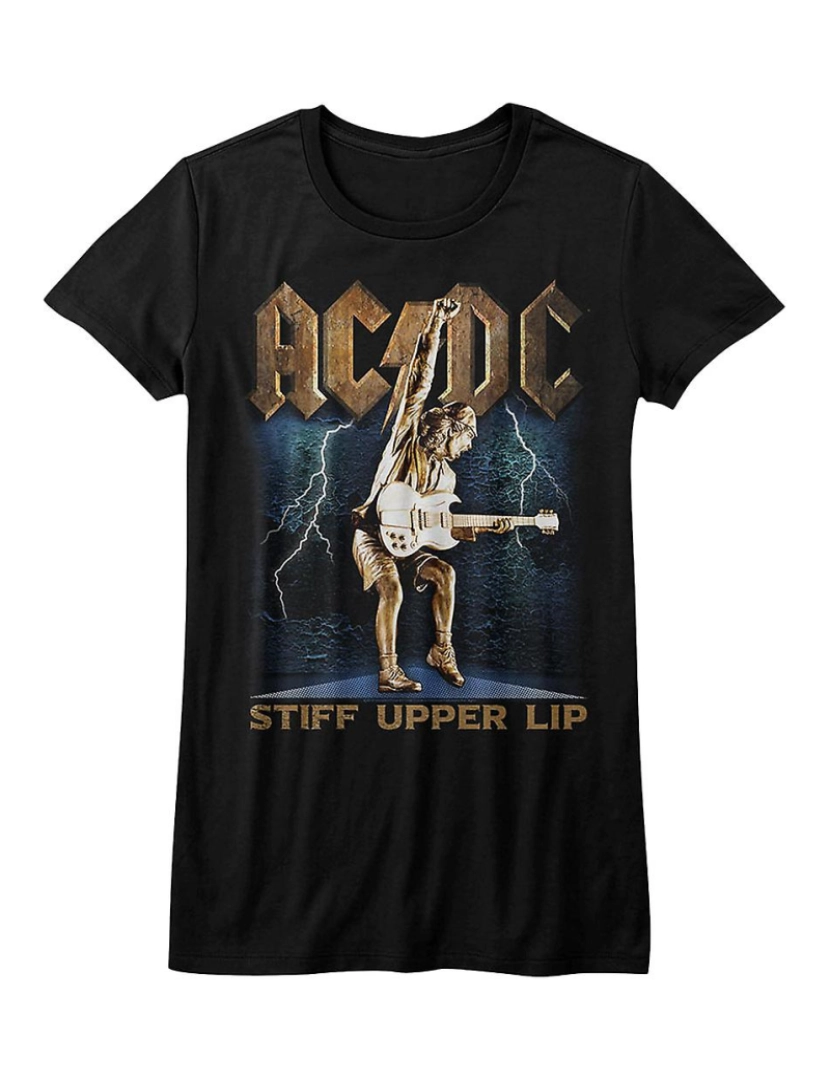 Rockinstone - T-shirt Camisa rígida feminina ACDC com lábio superior