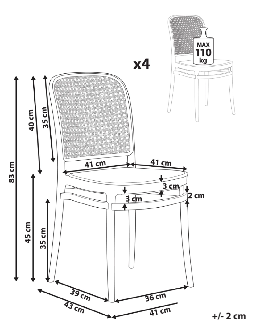 imagem de Conjunto de 4 cadeiras de jantar em creme e preto com assentos em polipropileno empilháveis para Interior e exterior sem braços2